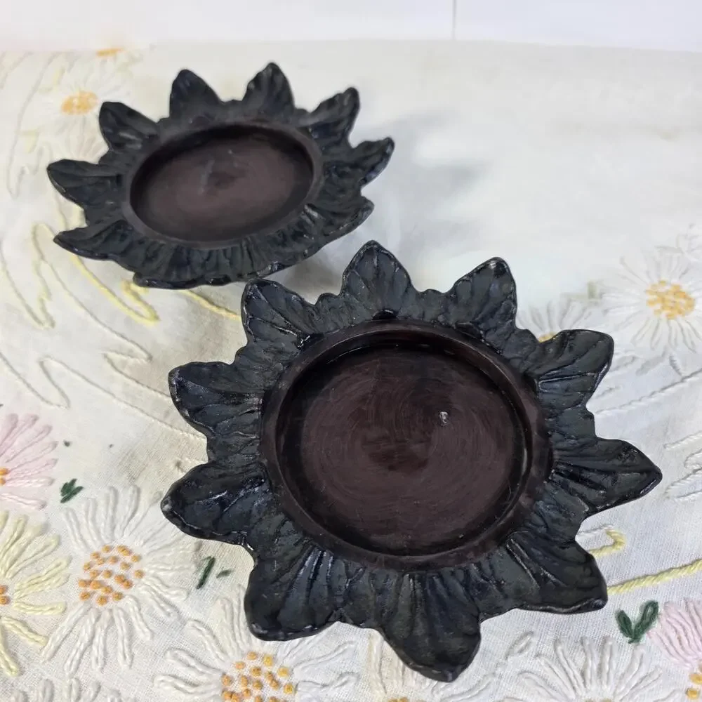 Cast Iron Sunflower Candle Holders Set of 2 Rustic Floral Farmhouse Decor